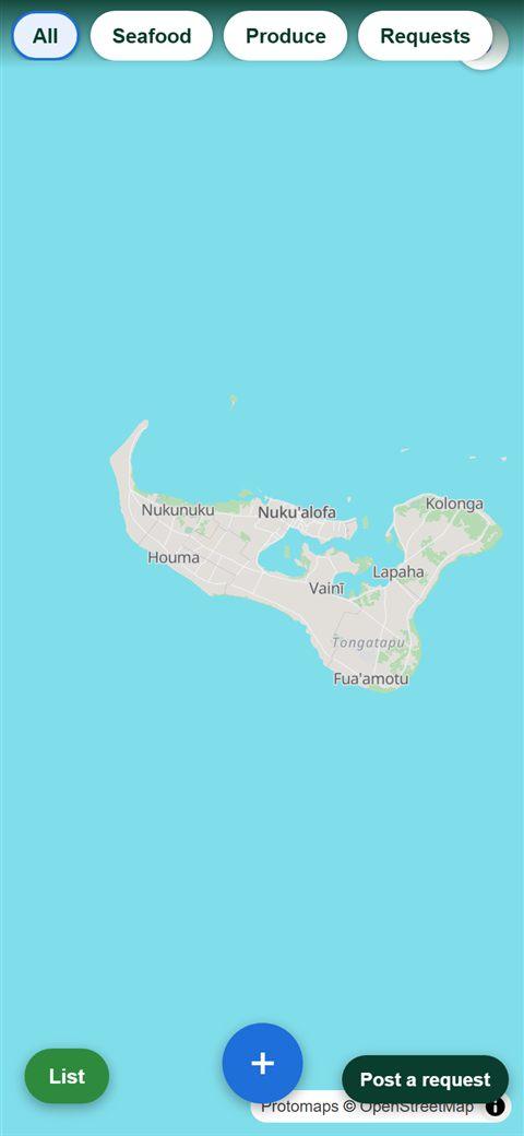 Maketi Map showing produce and seafood sellers on Tongatapu on a phone