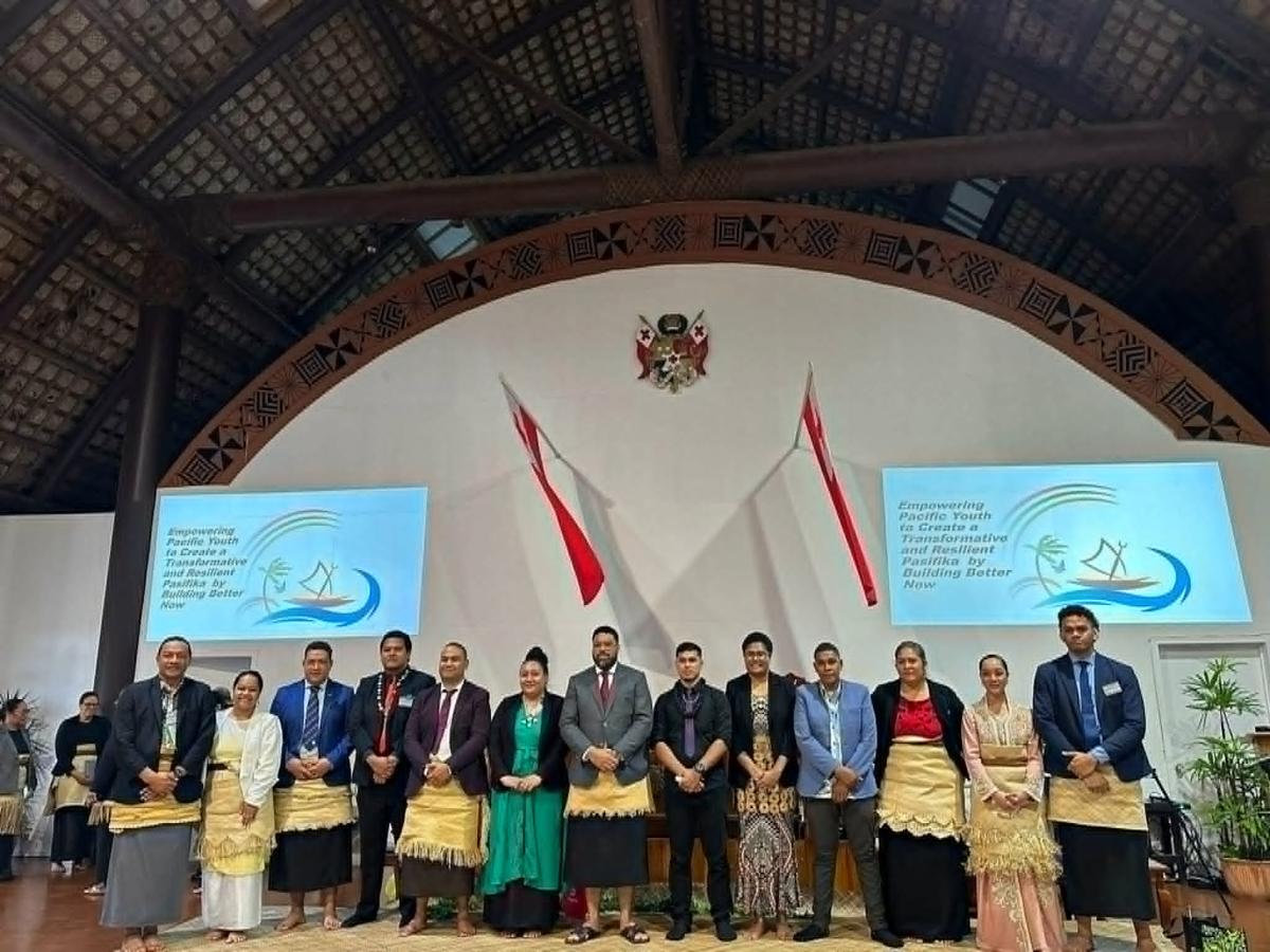 Tevita Vahai facilitating a Tonga Youth Parliament session